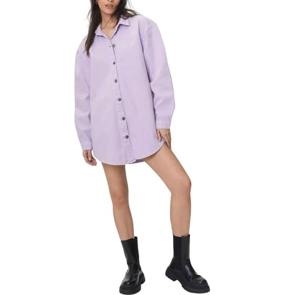 Nasty Gal Oversized Button Down Denim Shirt Dress Shacket - Sz 6 - Picture 1 of 5